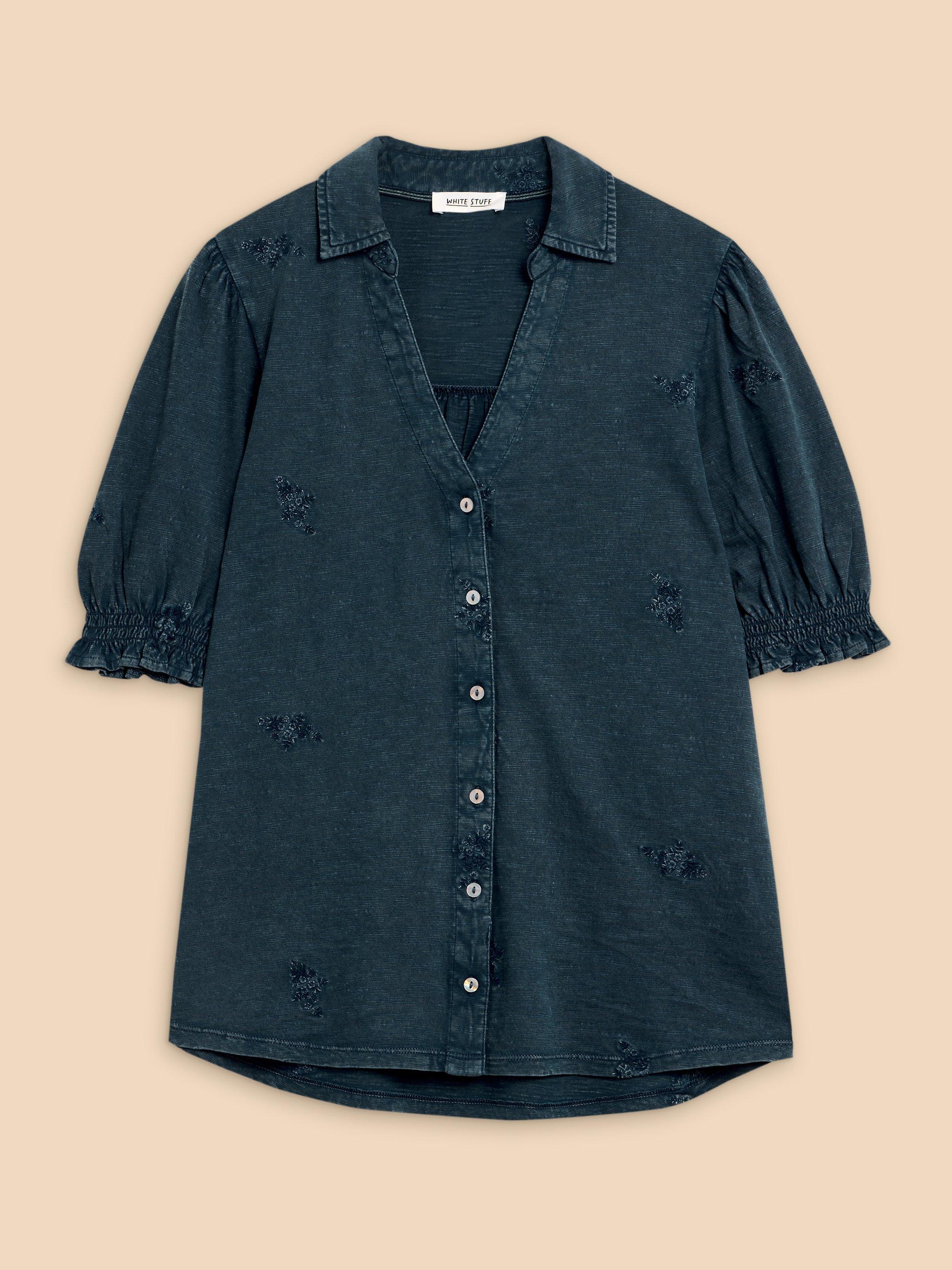 PENELOPE EMBROIDERED SHIRT in INDIGO BLE - FLAT FRONT