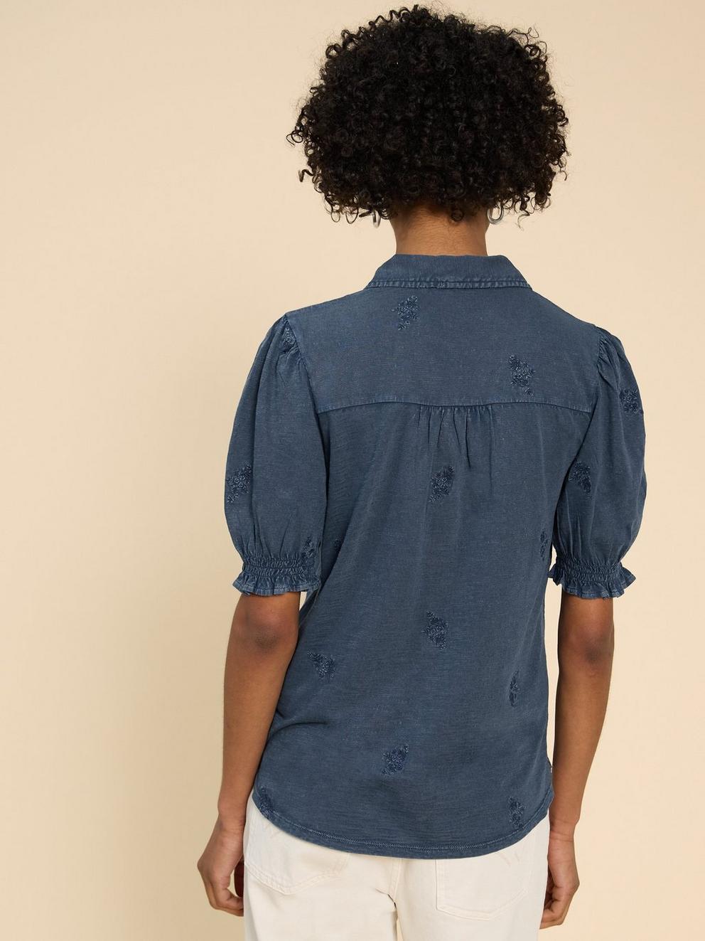 PENELOPE EMBROIDERED SHIRT in INDIGO BLE - MODEL BACK