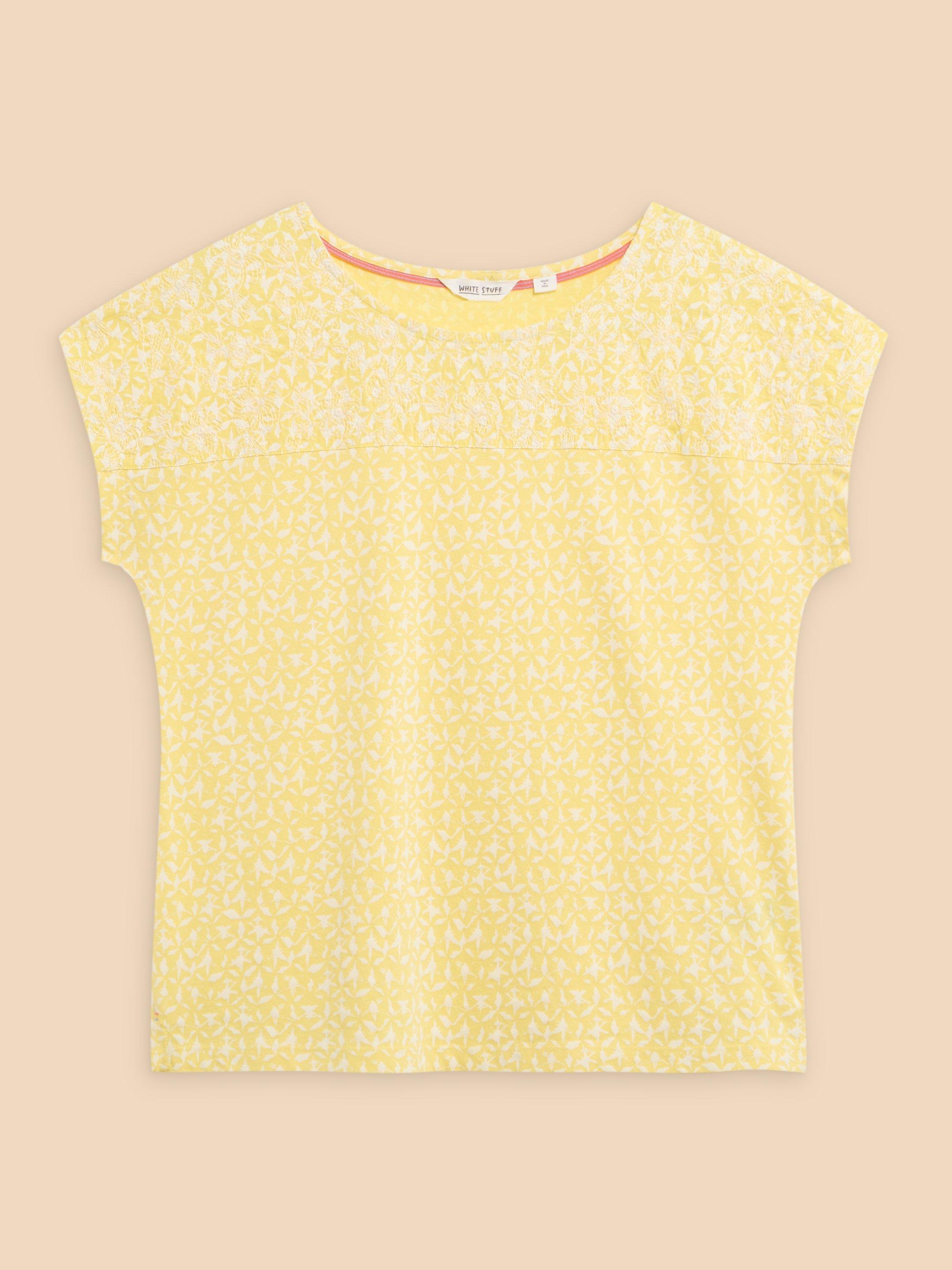 ANTHEA EMBROIDERY SHORT SLEEVE TOP in YELLOW PR - FLAT FRONT