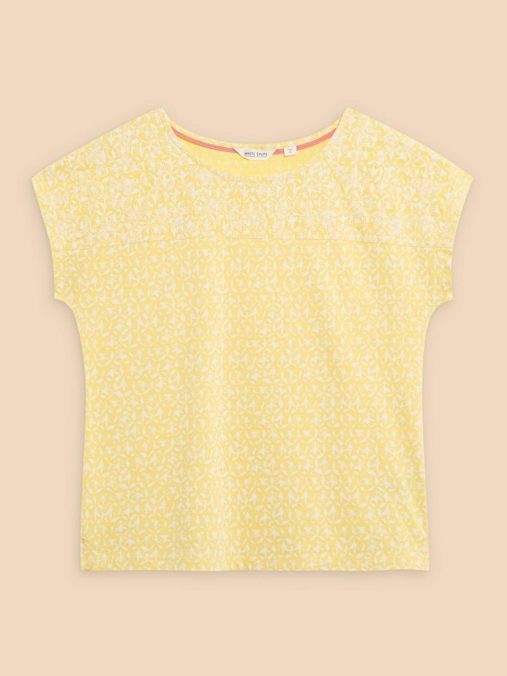 ANTHEA EMBROIDERY SHORT SLEEVE TOP in YELLOW PR - FLAT FRONT