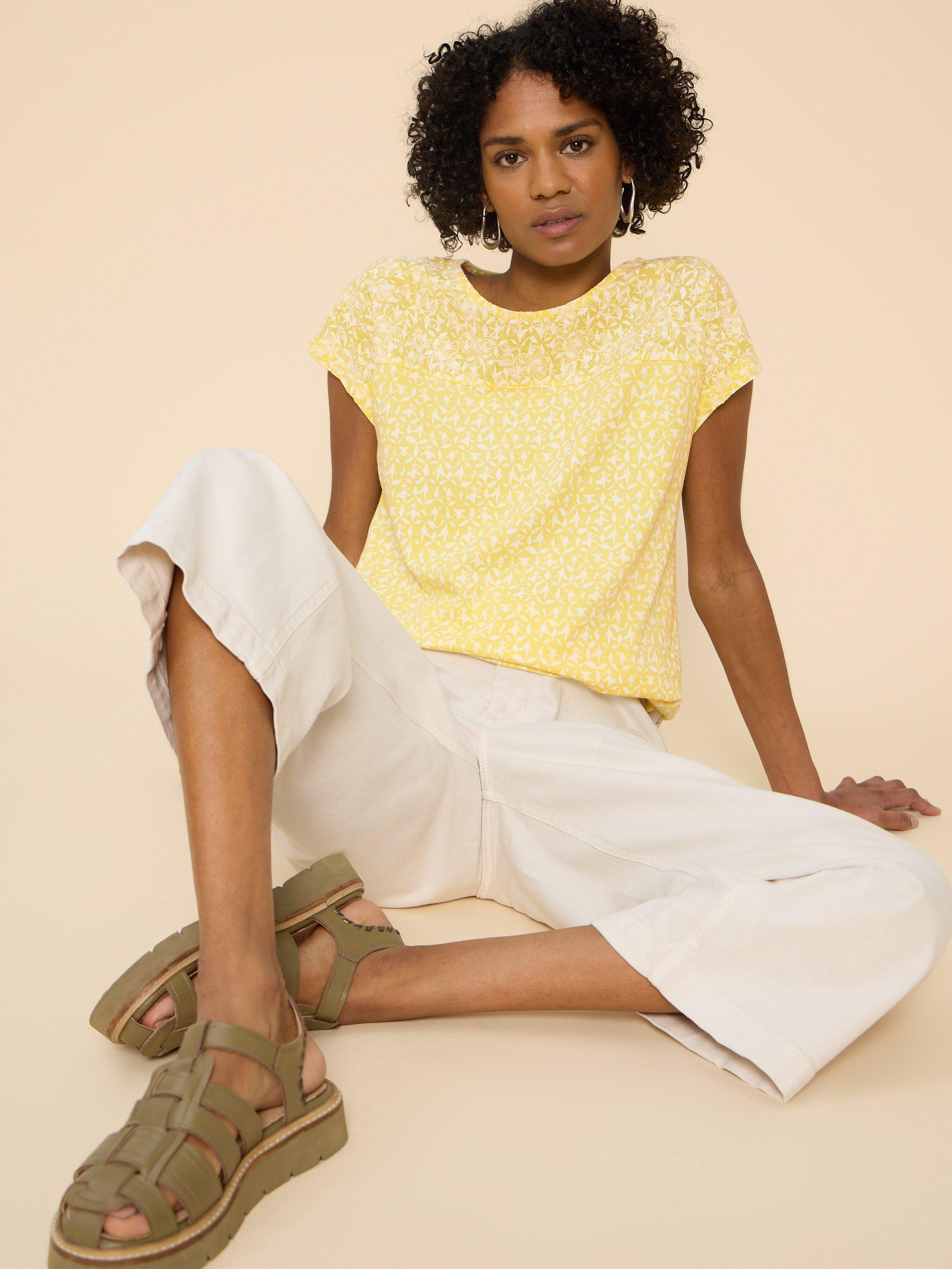 ANTHEA EMBROIDERY SHORT SLEEVE TOP in YELLOW PR - LIFESTYLE