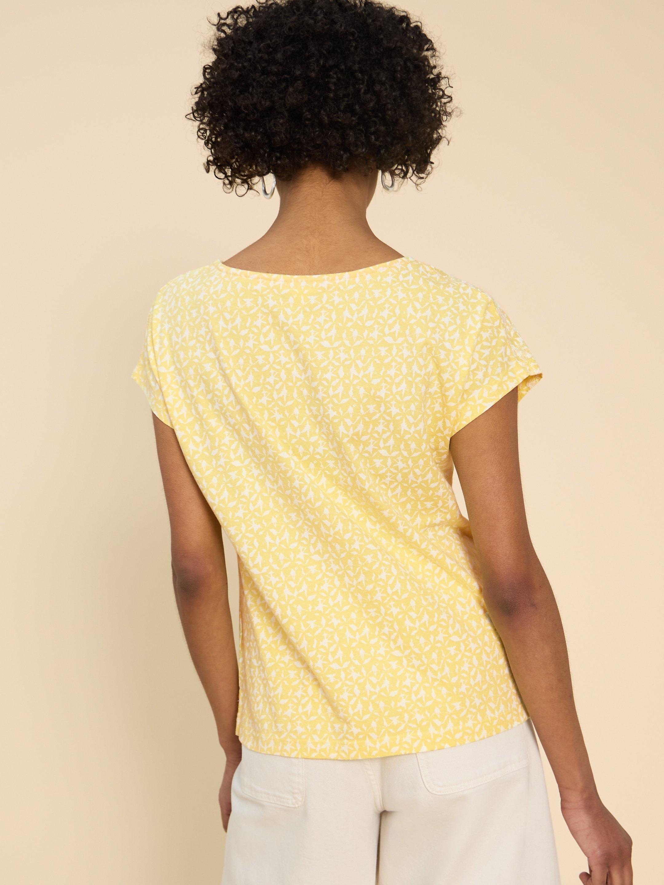 ANTHEA EMBROIDERY SHORT SLEEVE TOP in YELLOW PR - MODEL BACK