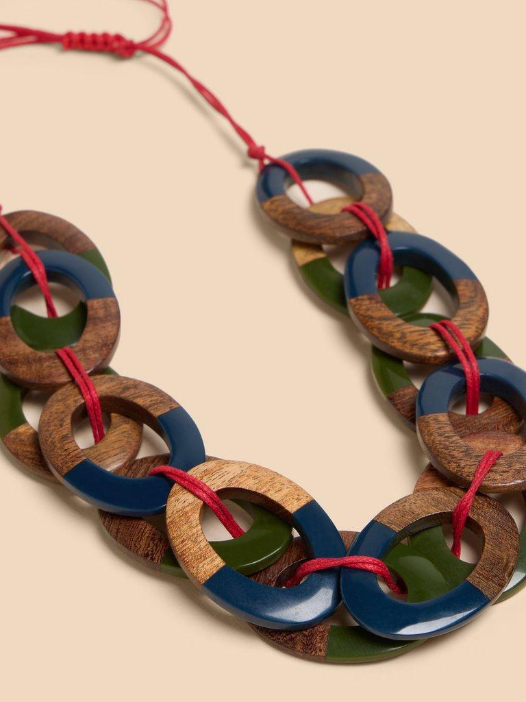 Thea Wood Resin Link Necklace in GREEN MLT - FLAT DETAIL