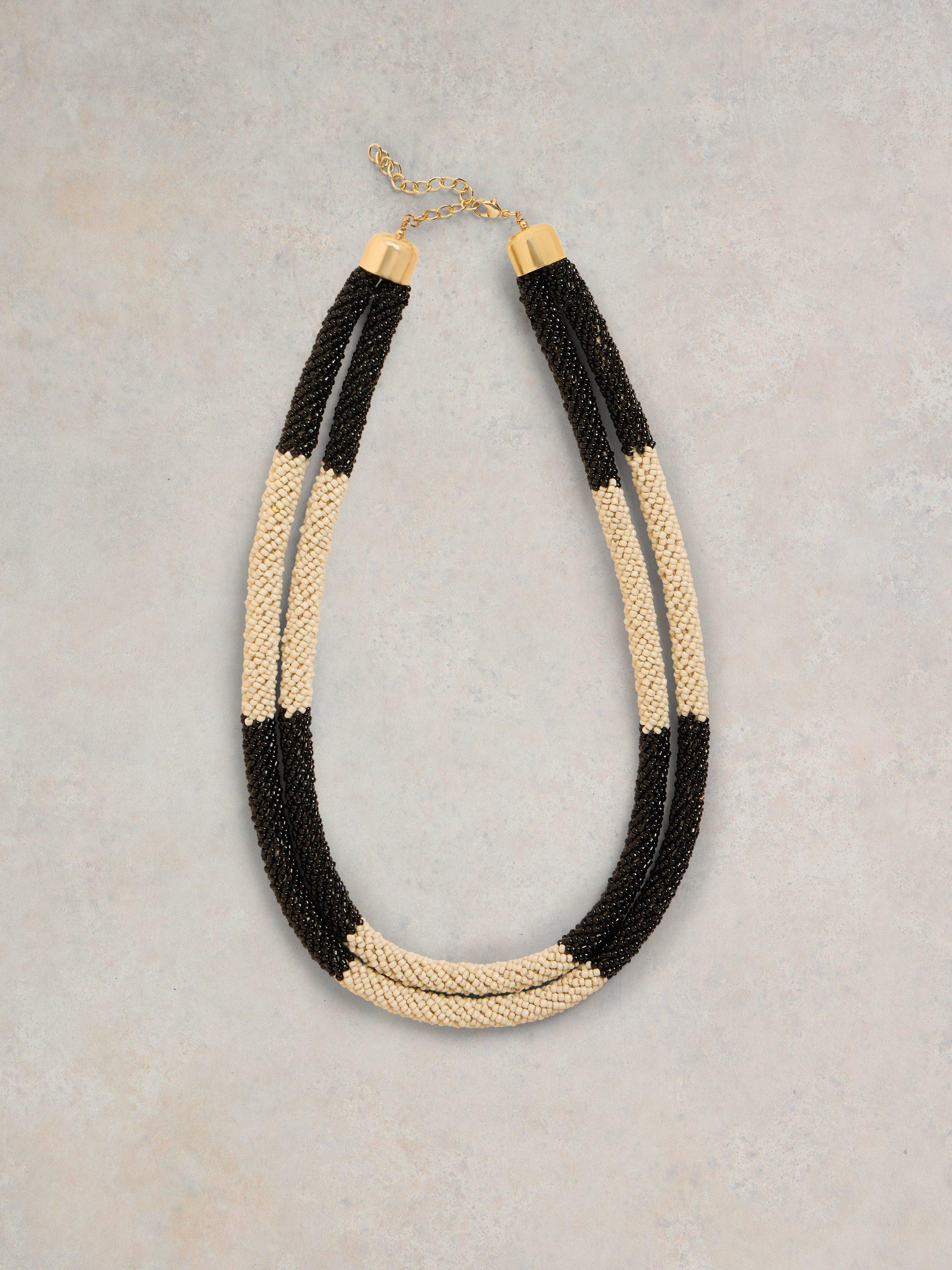Yaz Double Layer Bead Necklace in BLK MLT - FLAT FRONT