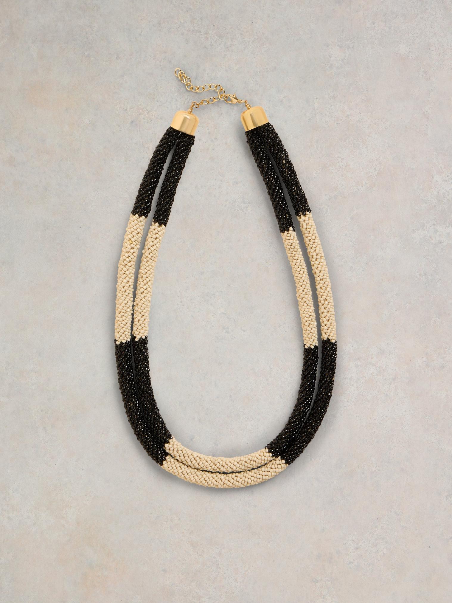 Yaz Double Layer Bead Necklace in BLK MLT - FLAT FRONT