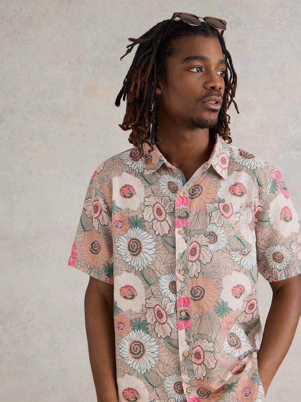 Botanical Printed SS Shirt in PINK PR - MODEL FRONT