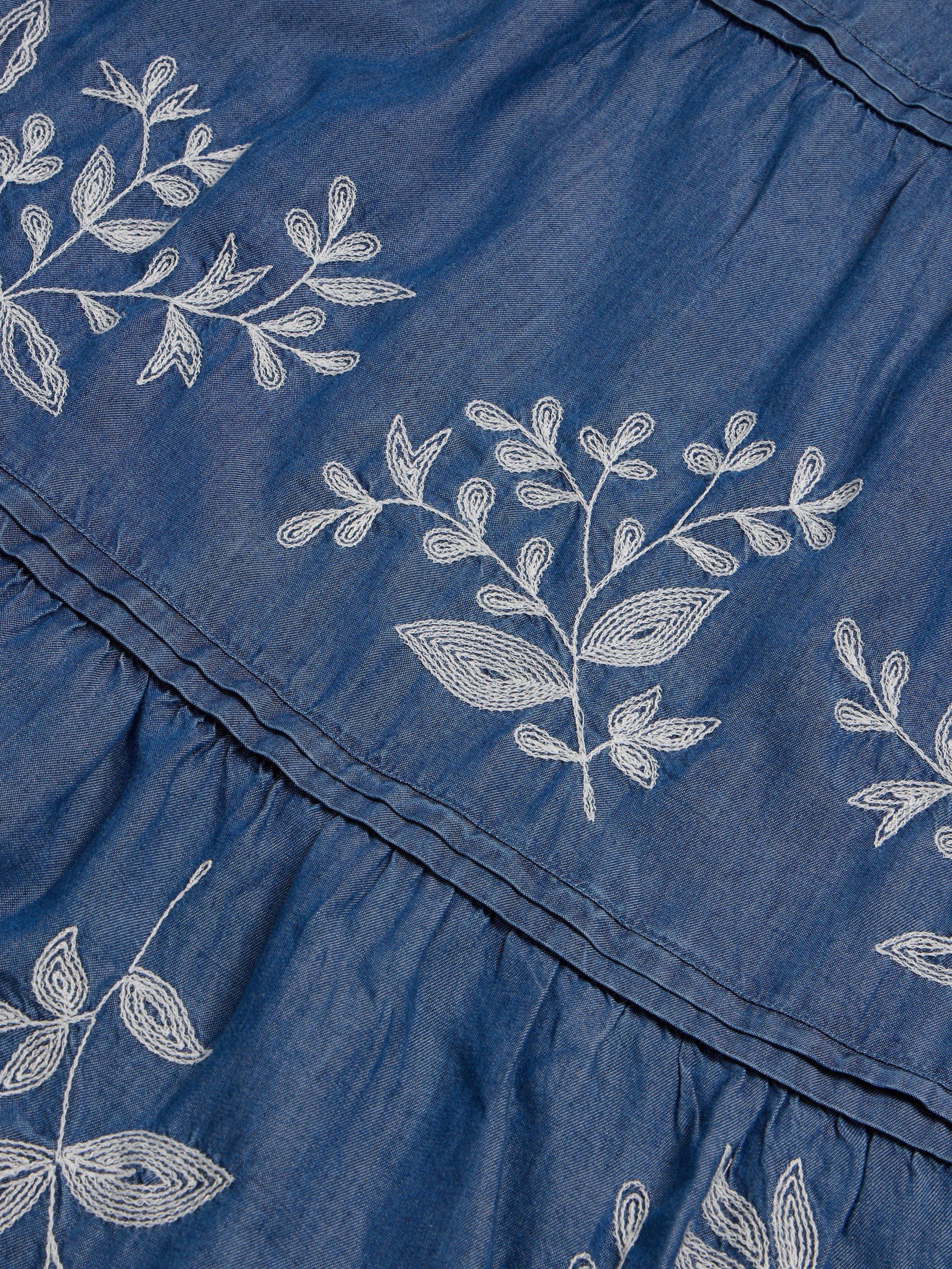 Isla Embroidered Denim Skirt in LGT DENIM - FLAT DETAIL