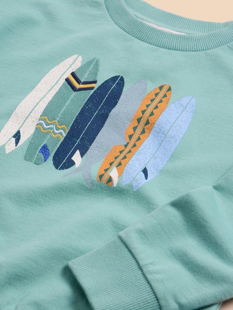 Fish Surfboard Graphic Sweat in MINT GREEN - FLAT DETAIL