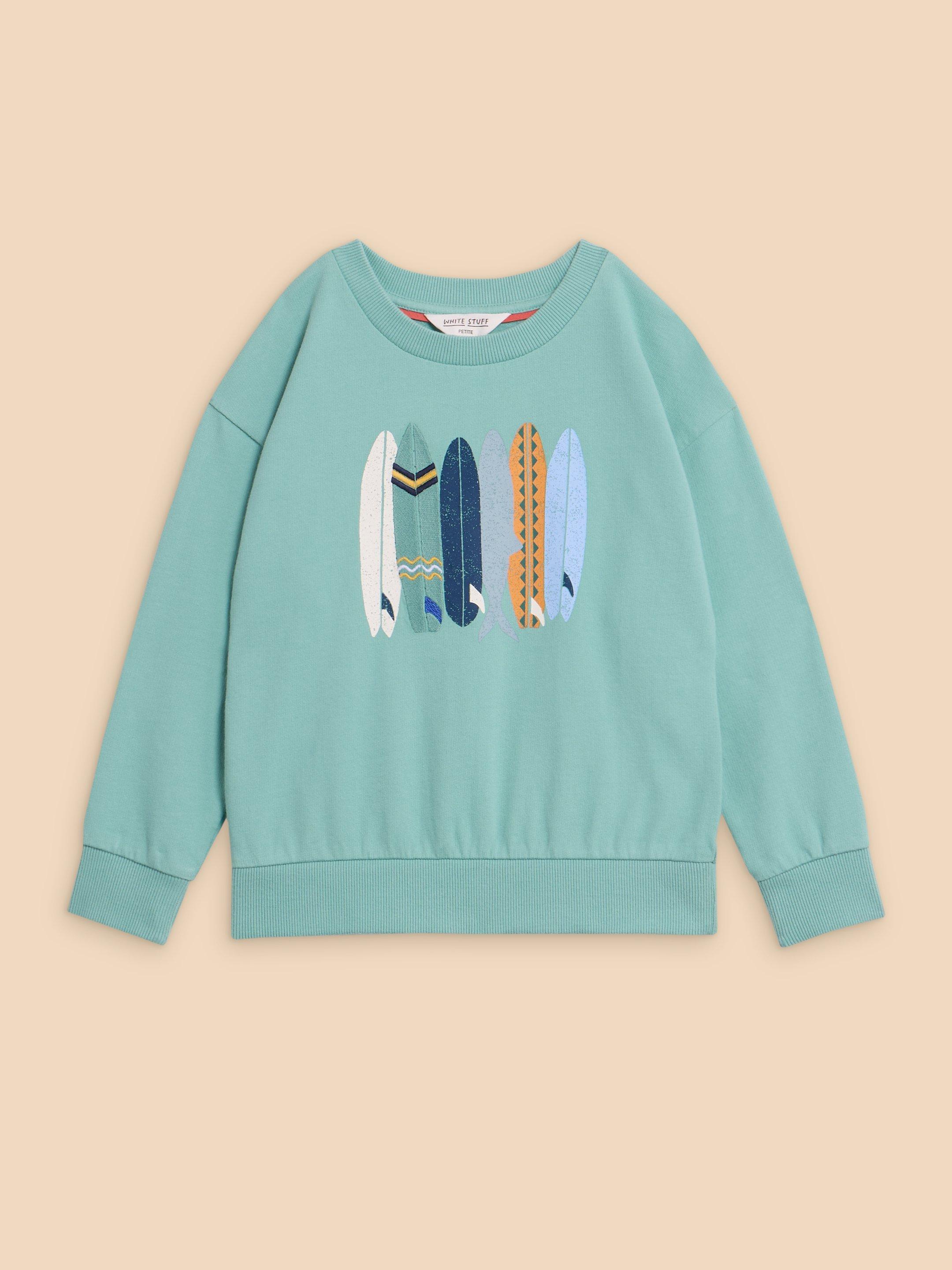 Fish Surfboard Graphic Sweat in MINT GREEN - FLAT FRONT