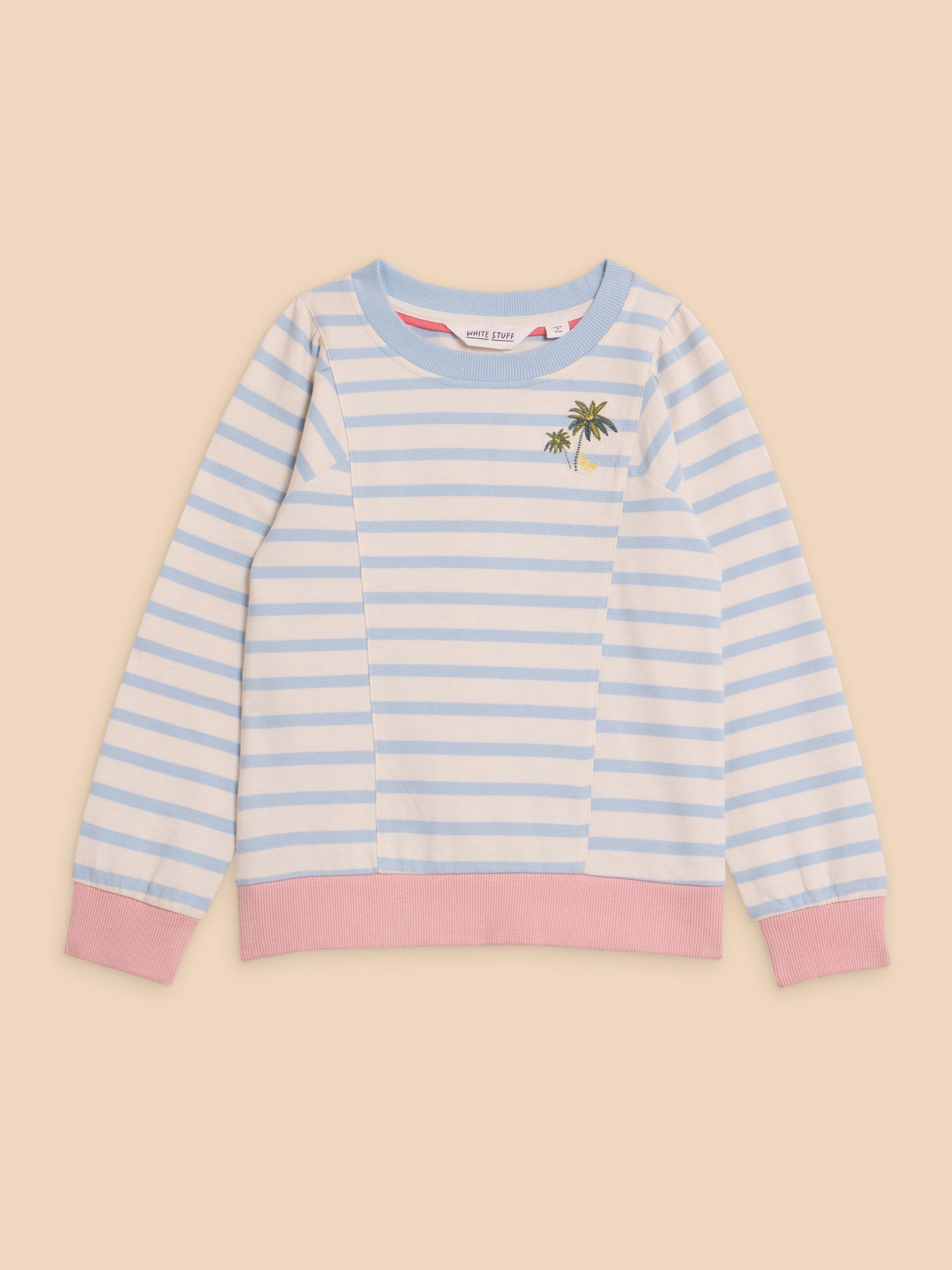Striped Crew Sweat in BLUE MLT - FLAT FRONT