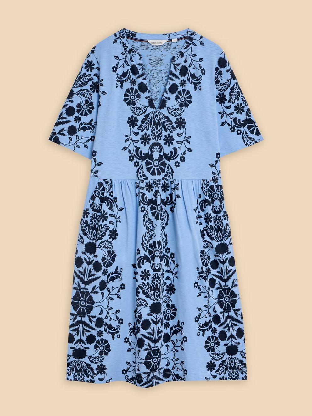 Thea Jersey Dress in BLUE PR - FLAT FRONT