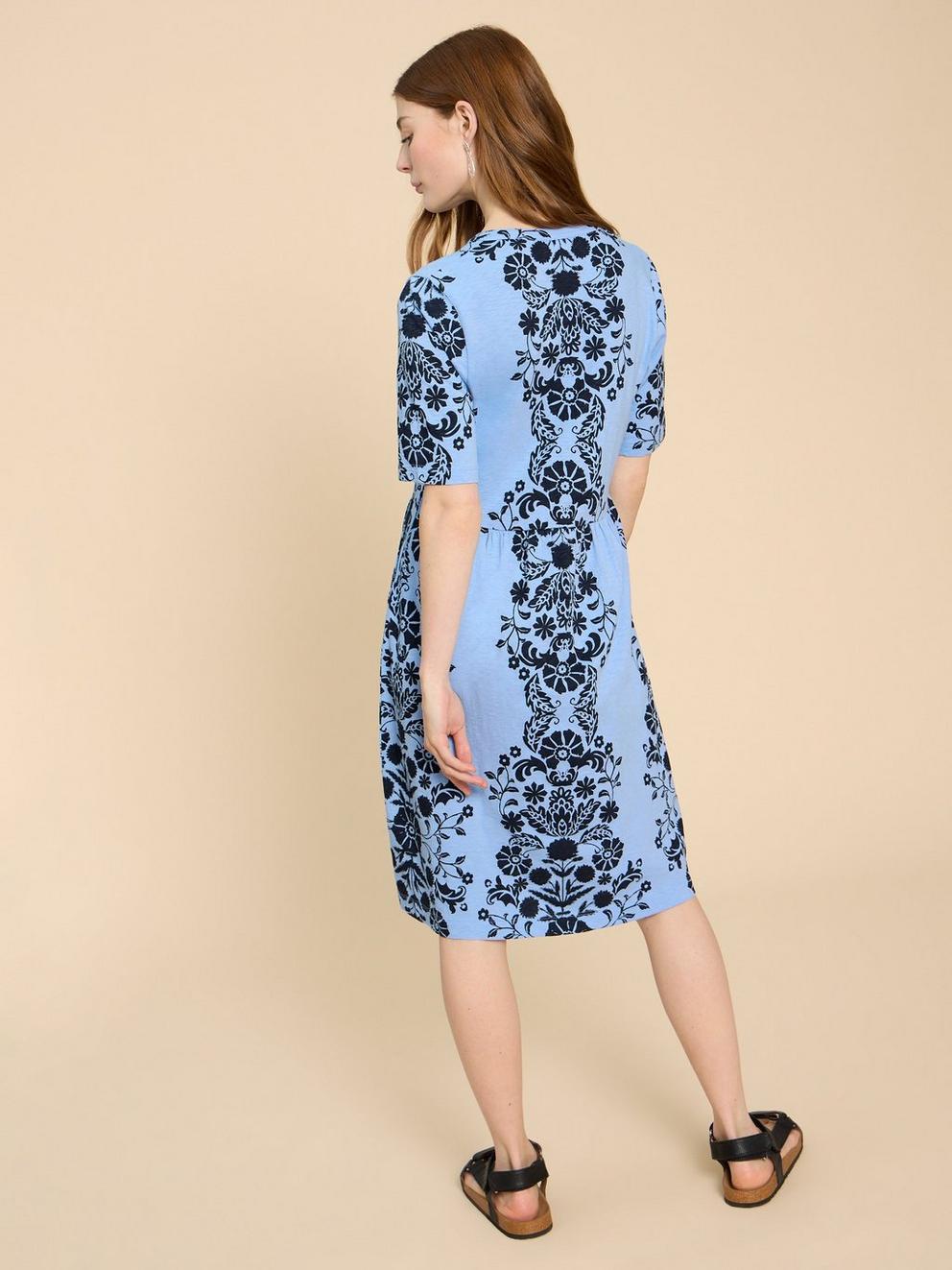 Thea Jersey Dress in BLUE PR - MODEL BACK