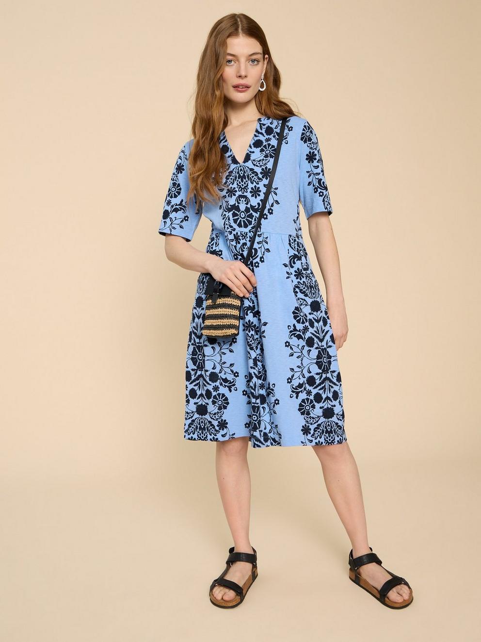 Thea Jersey Dress in BLUE PR - MODEL DETAIL