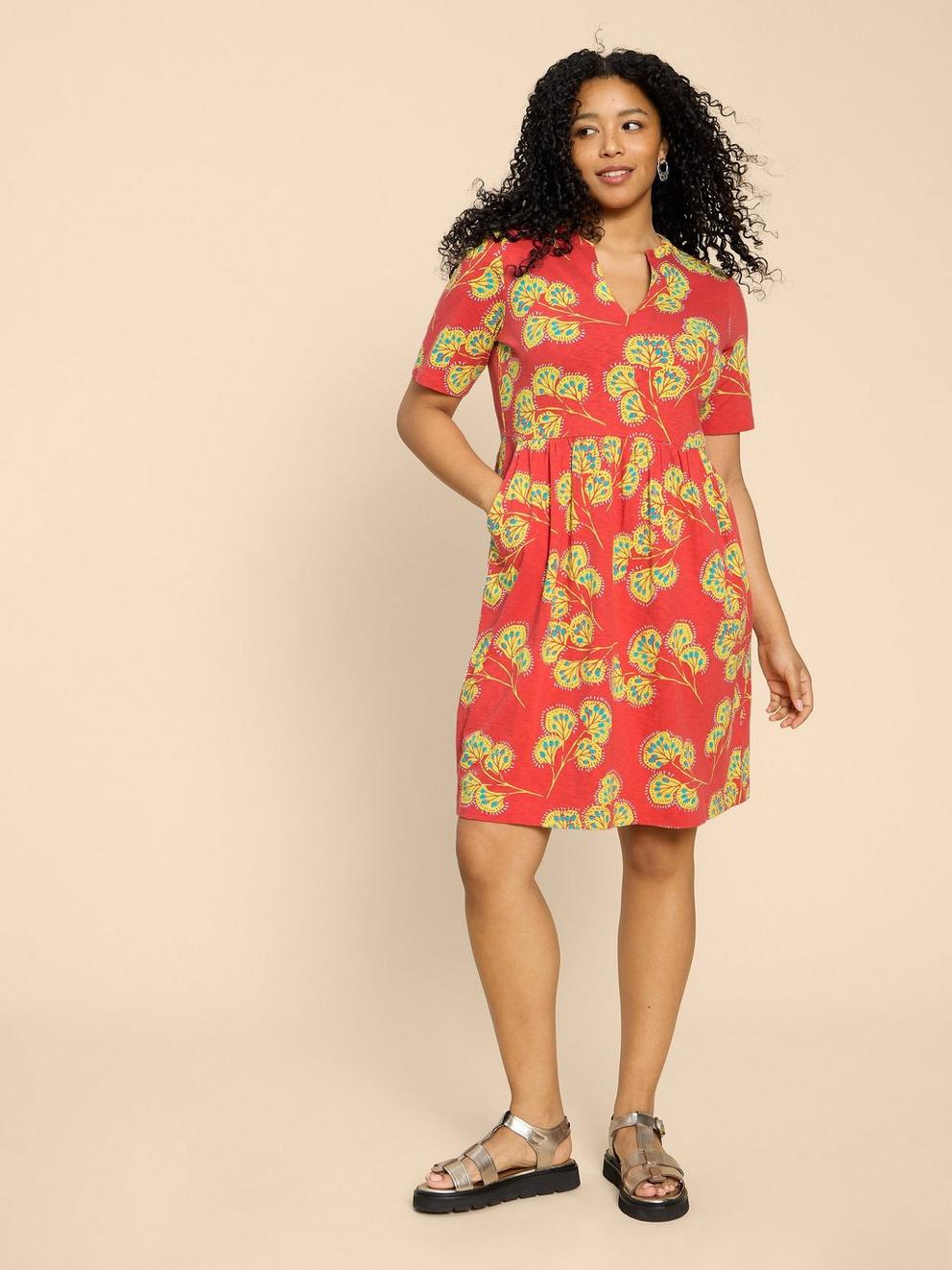 Thea Jersey Dress in RED PR - MODEL FRONT