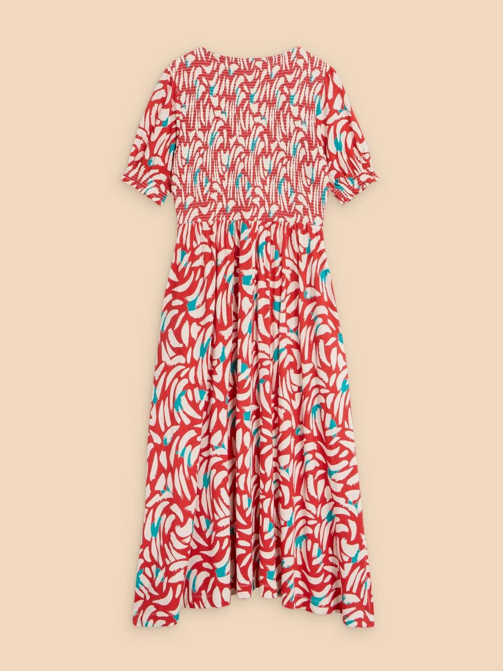 Emily Shirred Jersey Dress in RED PR - FLAT BACK