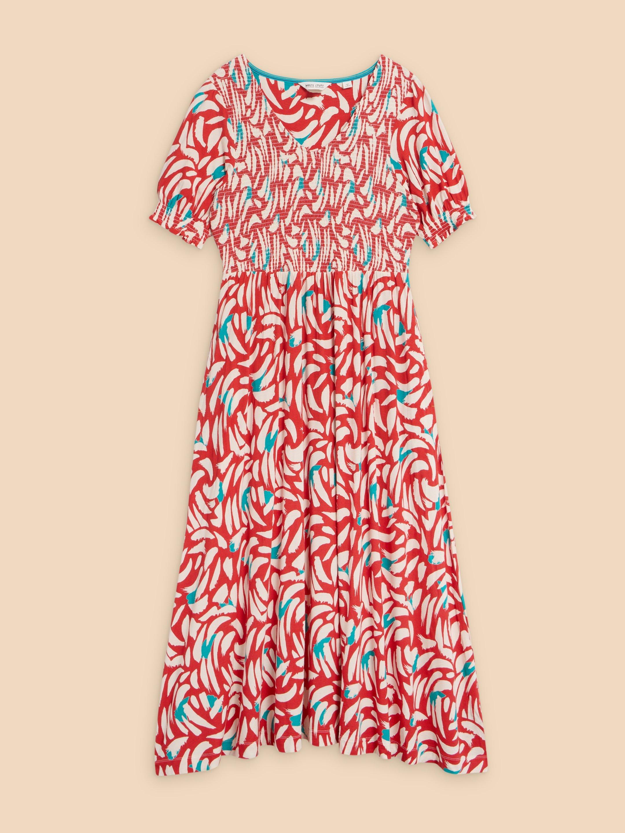 Emily Shirred Jersey Dress in RED PR - FLAT FRONT
