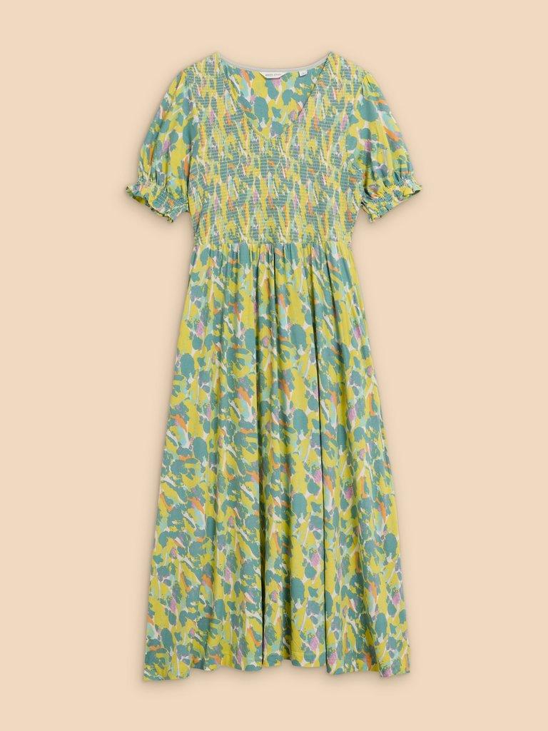 Emily Shirred Jersey Dress in TEAL PRINT