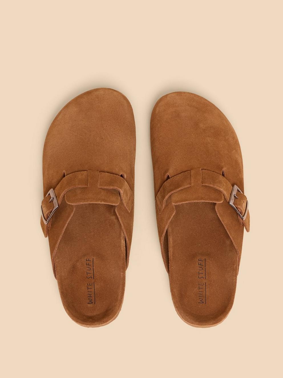 Freddy Suede Slip On Footbed in MID TAN - FLAT DETAIL