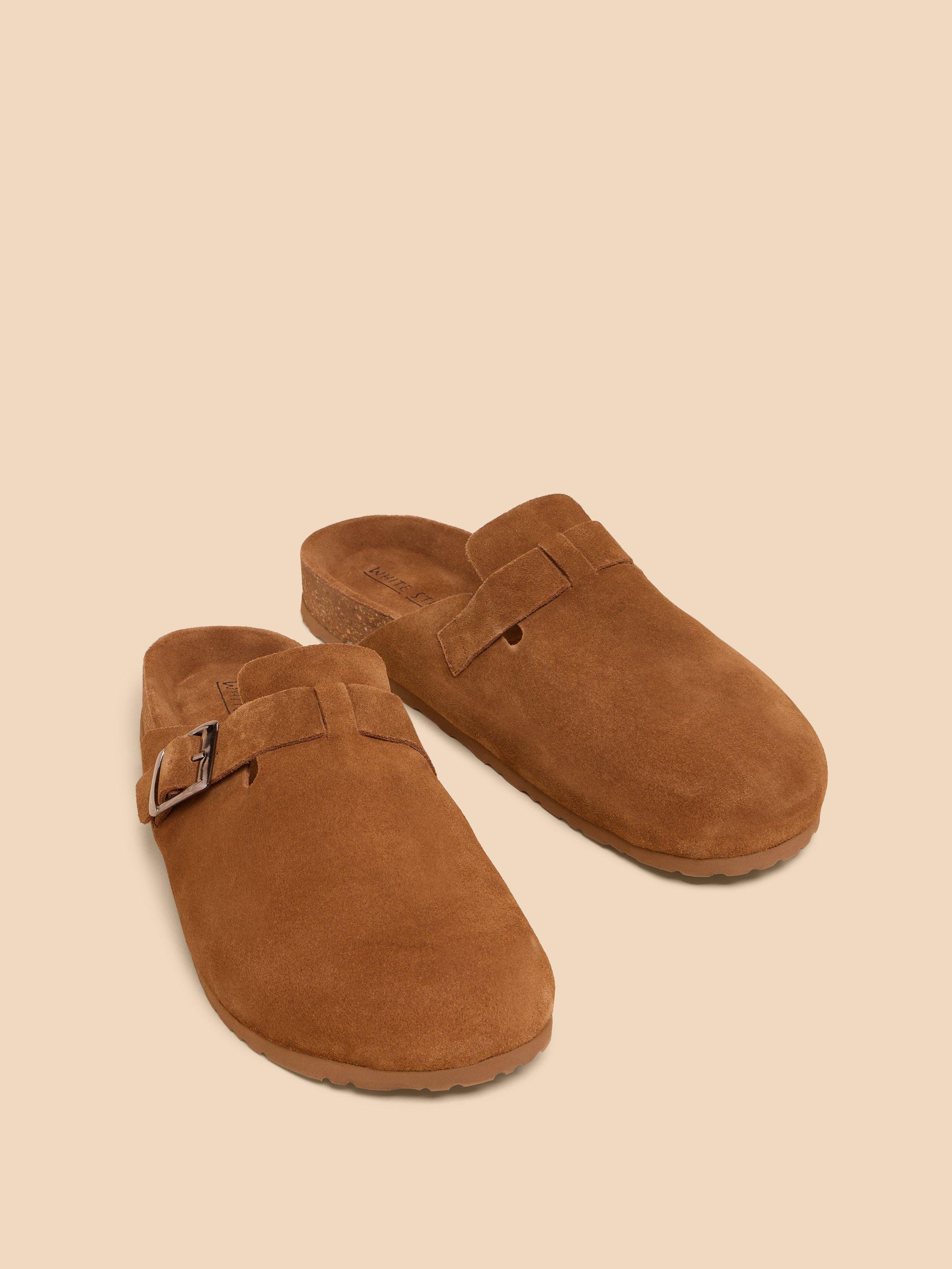 Freddy Suede Slip On Footbed in MID TAN - FLAT FRONT