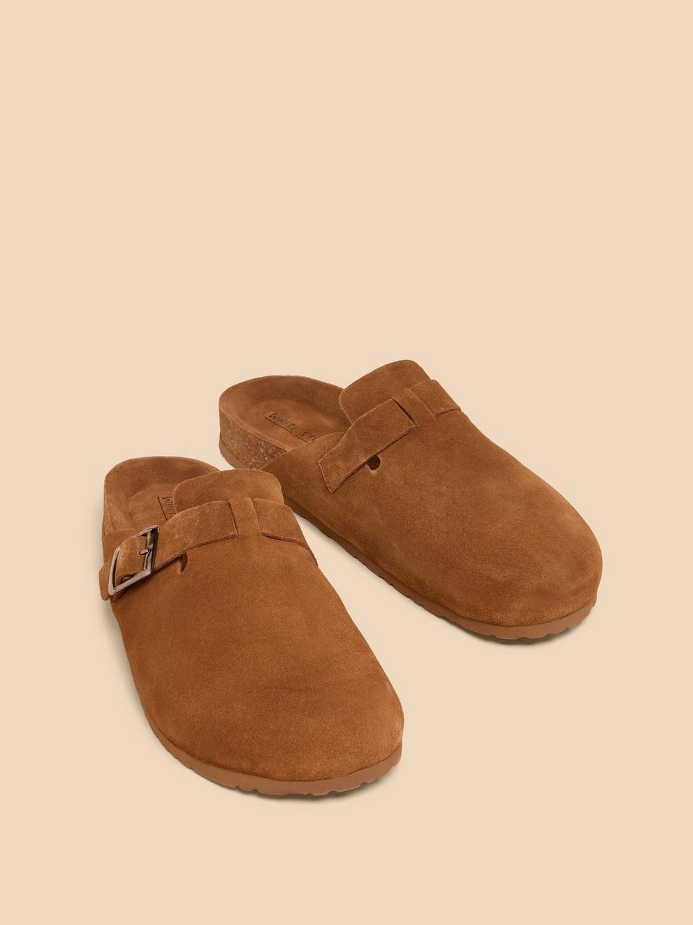 Freddy Suede Slip On Footbed in MID TAN - FLAT FRONT