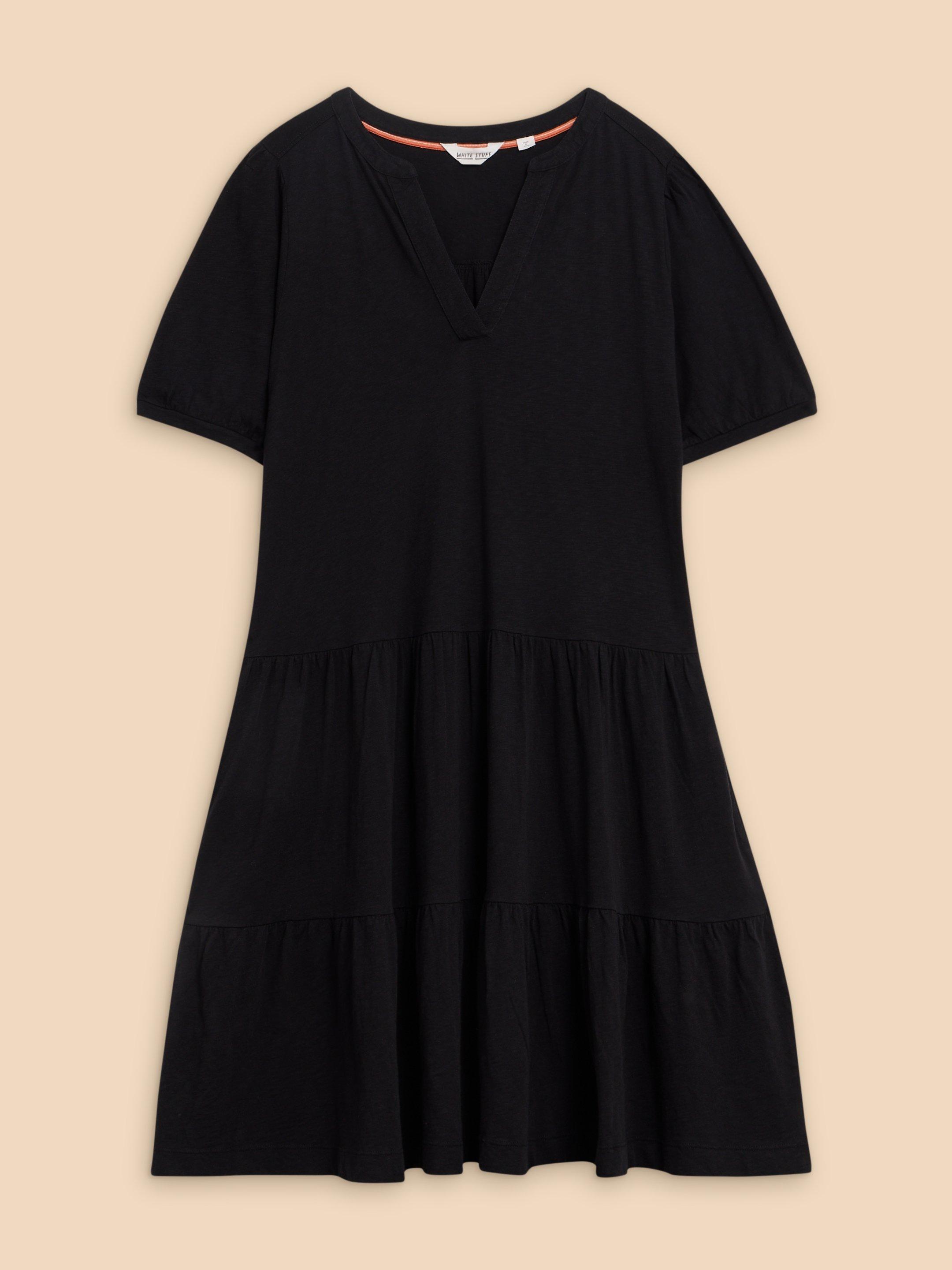 Clara Cotton Jersey Dress in PURE BLK - FLAT FRONT