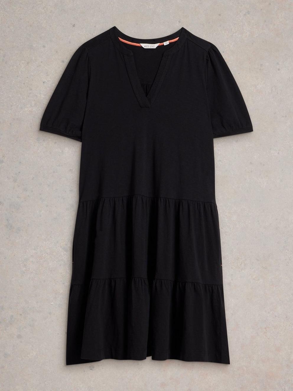 Clara Cotton Jersey Dress in PURE BLK - FLAT FRONT