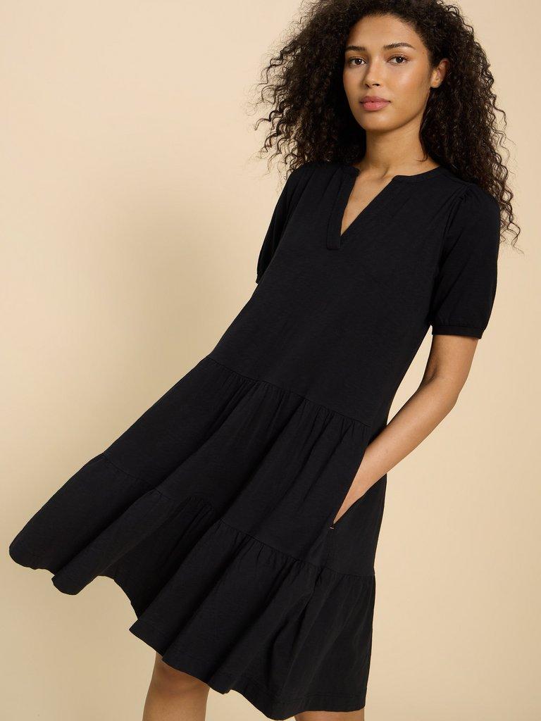 Clara Cotton Jersey Dress in PURE BLK - LIFESTYLE