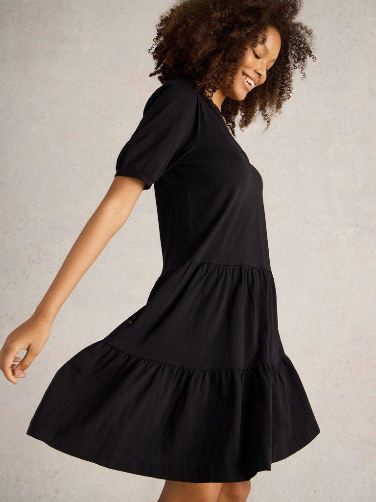 Clara Cotton Jersey Dress in PURE BLACK | White Stuff