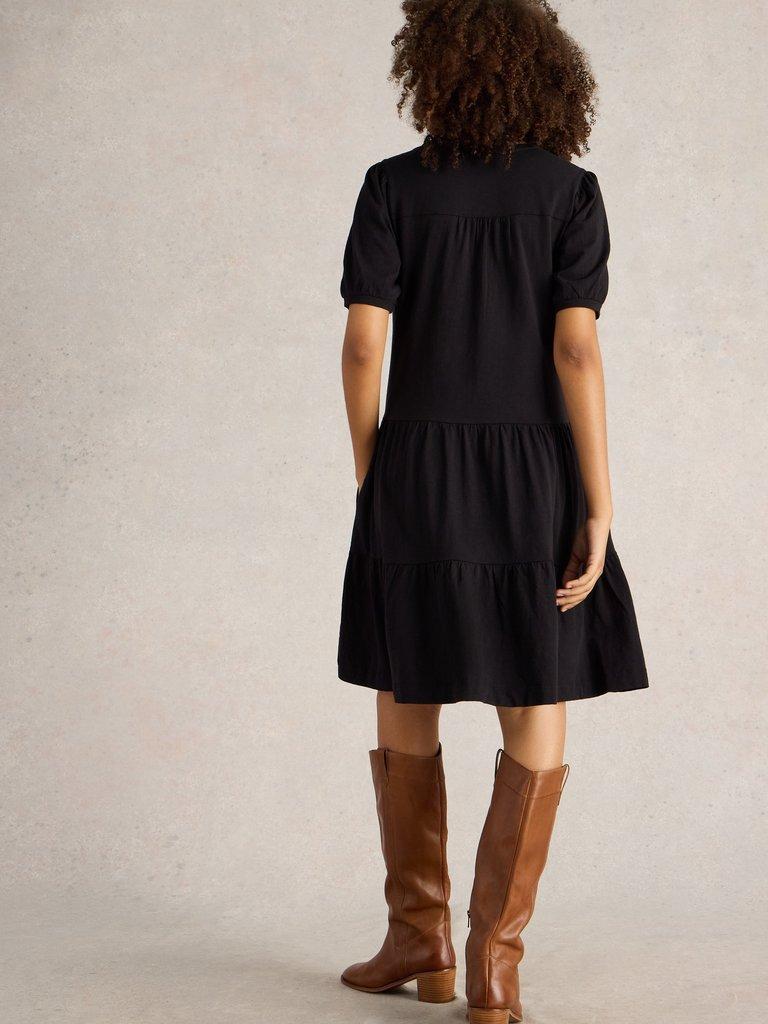 Clara Cotton Jersey Dress in PURE BLK - MODEL BACK