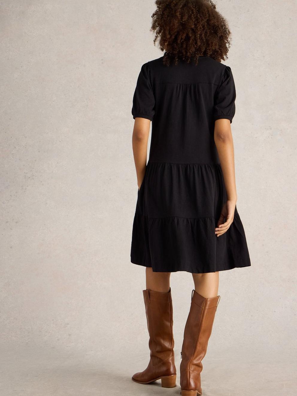 Clara Cotton Jersey Dress in PURE BLK - MODEL BACK