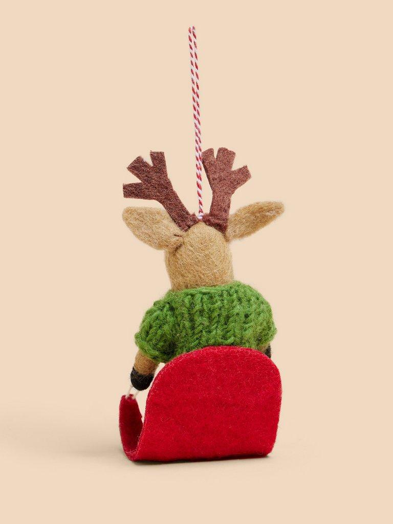 Sleighing Reindeer Hanging Dec in BROWN MLT - FLAT BACK