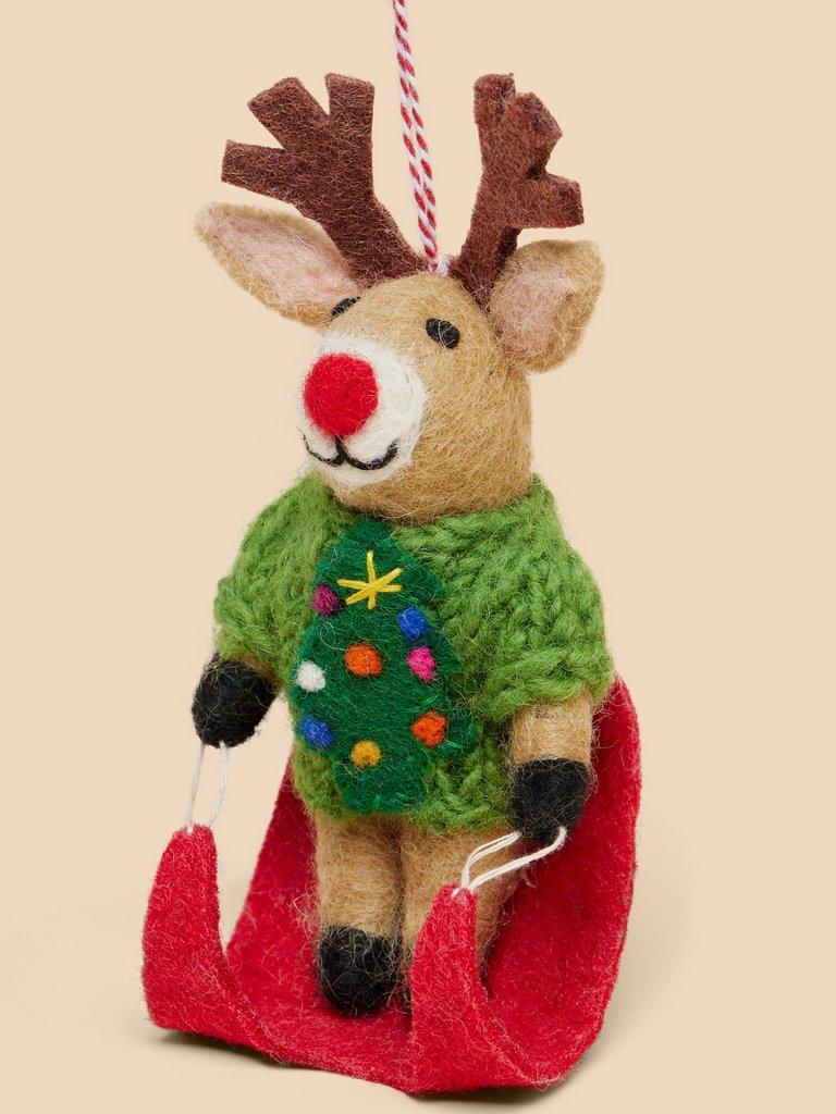 Sleighing Reindeer Hanging Dec in BROWN MLT - FLAT DETAIL