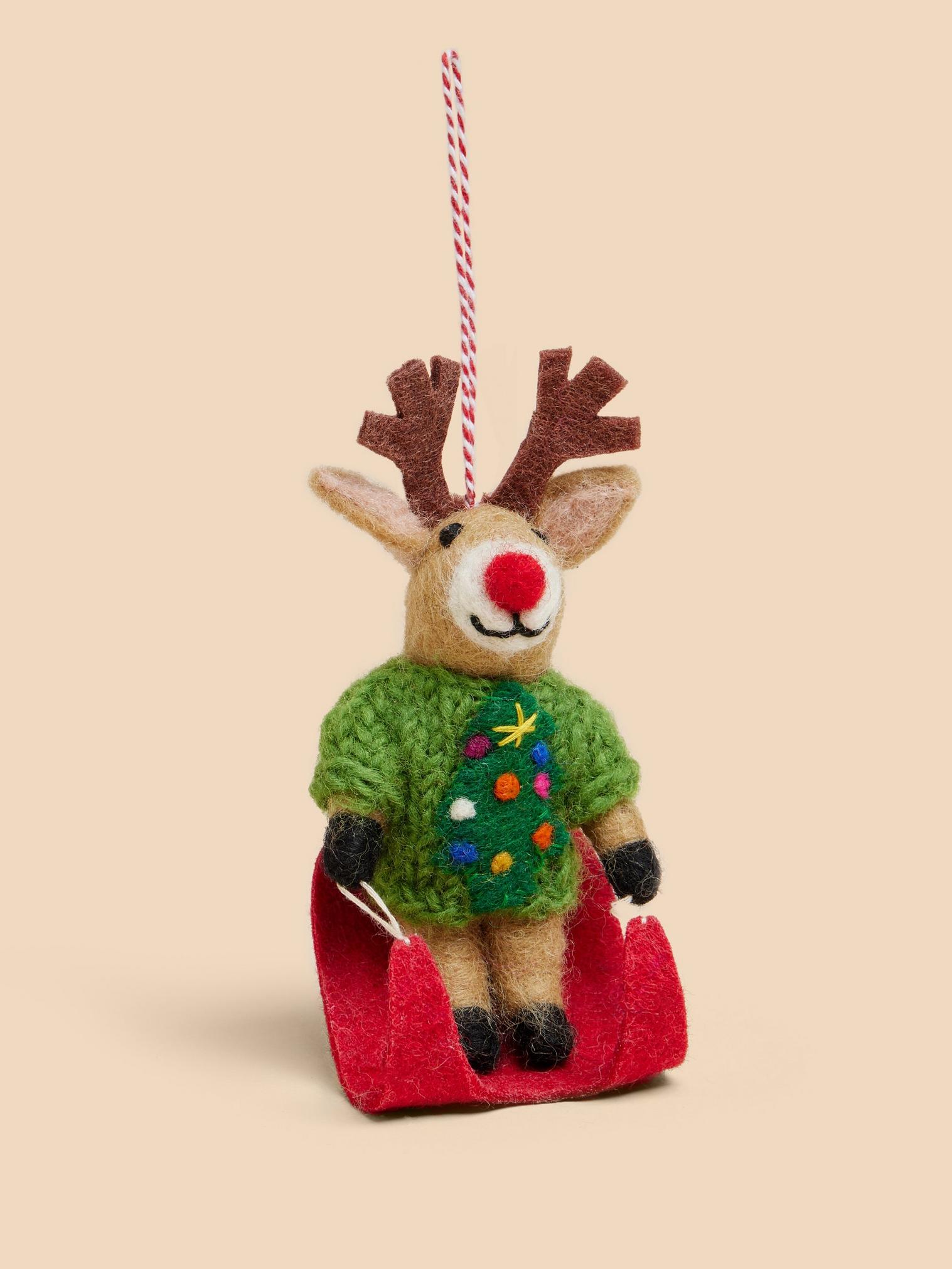 Sleighing Reindeer Hanging Dec in BROWN MLT - FLAT FRONT