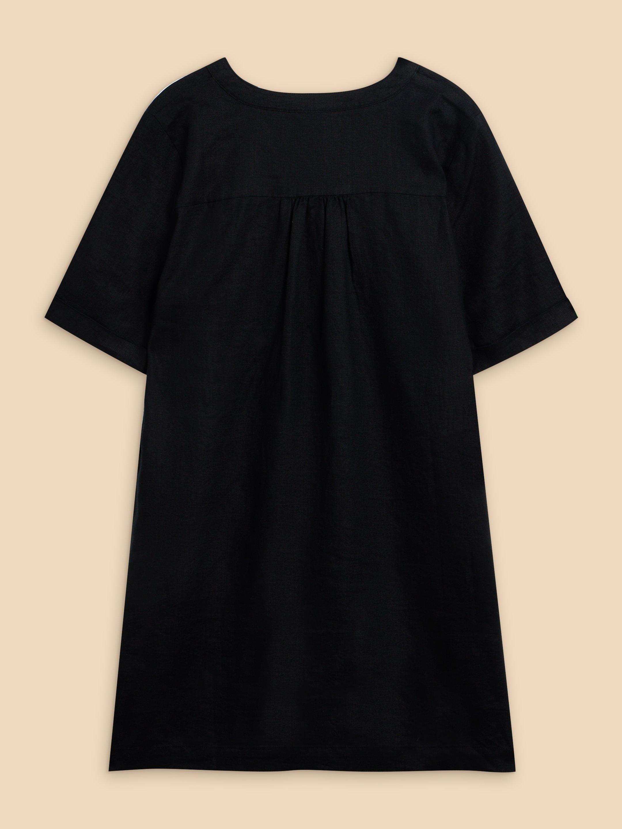 Lina Linen Tunic in PURE BLK - FLAT BACK