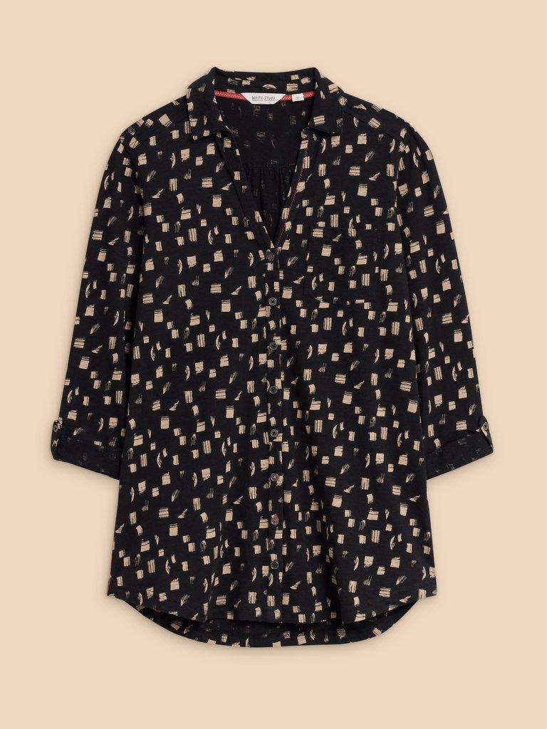 ANNIE LONGLINE LONG SLEEVE SHIRT in BLACK PRINT | White Stuff