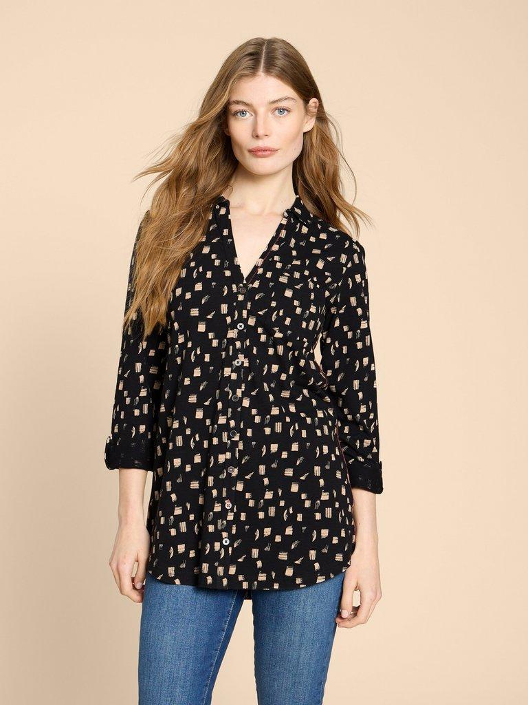 ANNIE LONGLINE SHIRT in BLACK PRINT | White Stuff