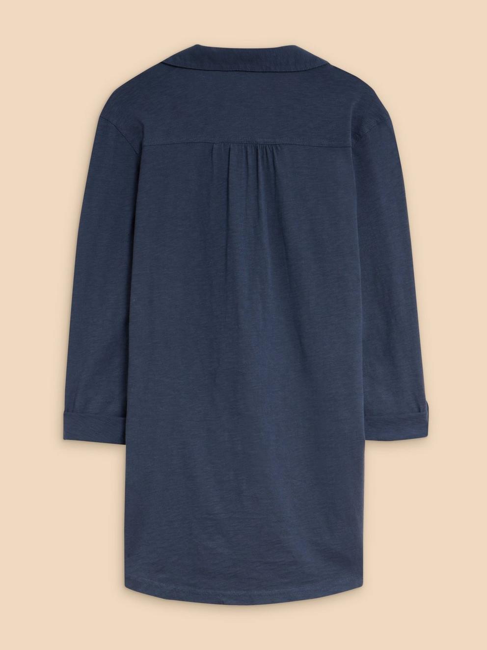 ANNIE LONGLINE LONG SLEEVE SHIRT in FR NAVY - FLAT BACK