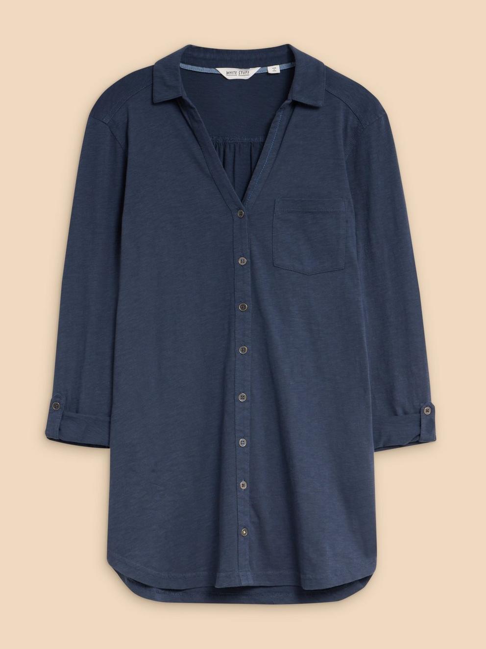 ANNIE LONGLINE LONG SLEEVE SHIRT in FR NAVY - FLAT FRONT