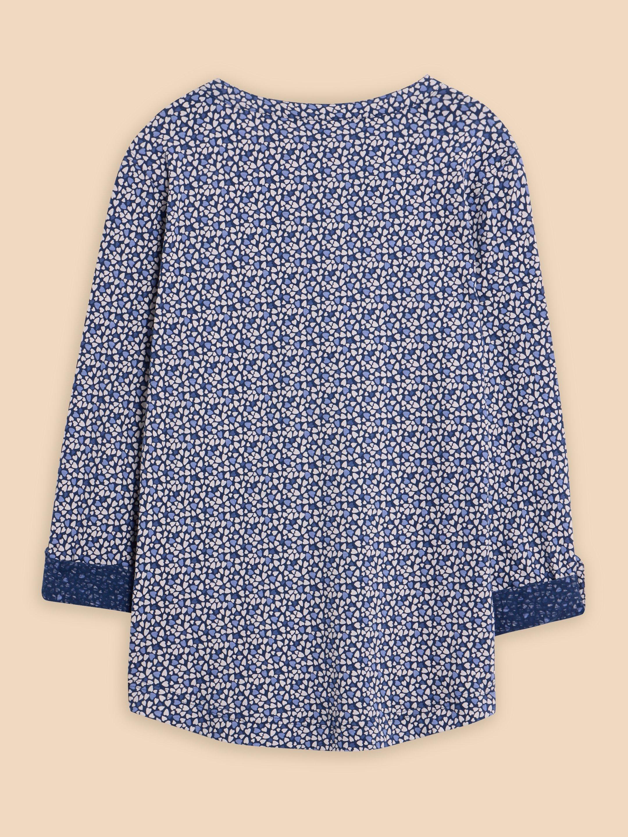 CONNIE COLLARLESS SHIRT in BLUE MLT - FLAT BACK