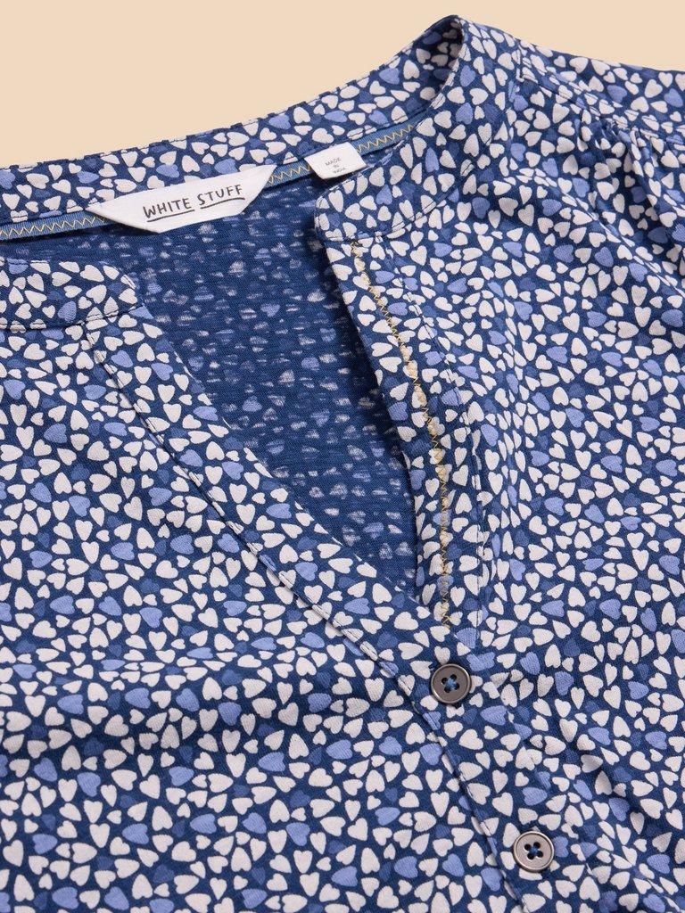 CONNIE COLLARLESS SHIRT in BLUE MLT - FLAT DETAIL