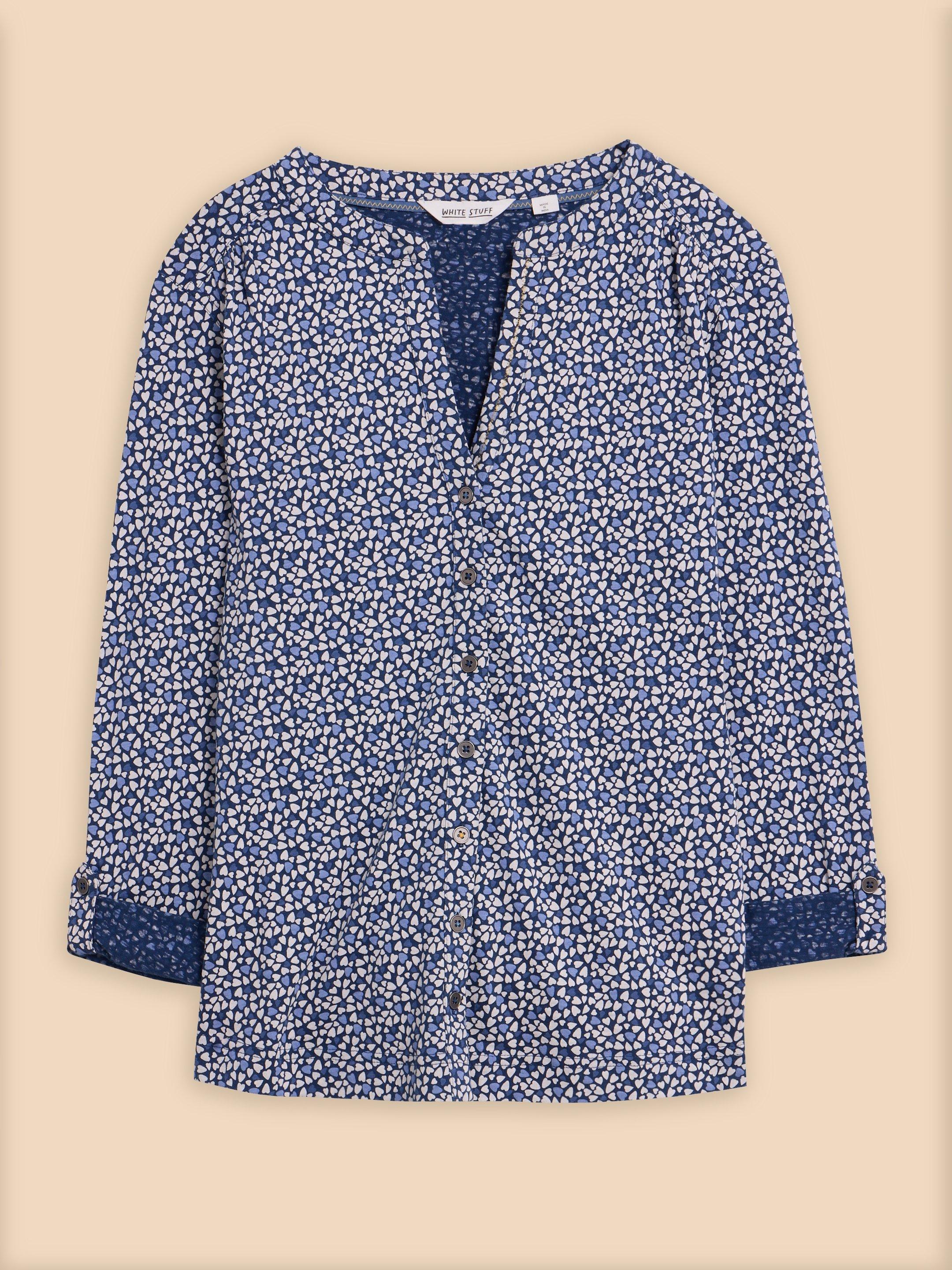 CONNIE COLLARLESS SHIRT in BLUE MLT - FLAT FRONT
