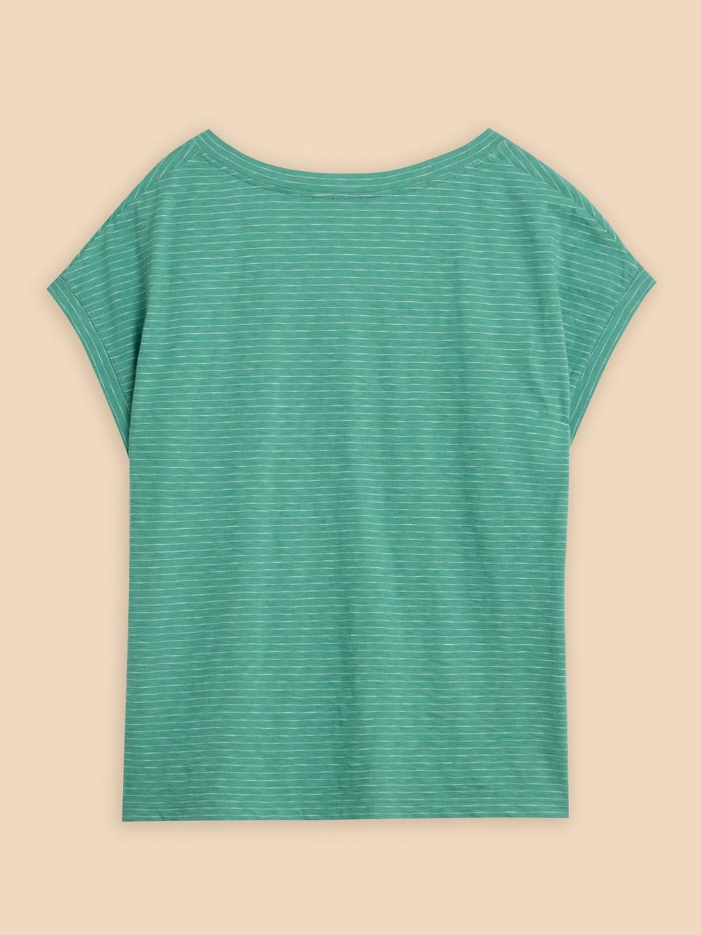 NELLY STRIPE NOTCH NECK TEE in TEAL MLT - FLAT BACK