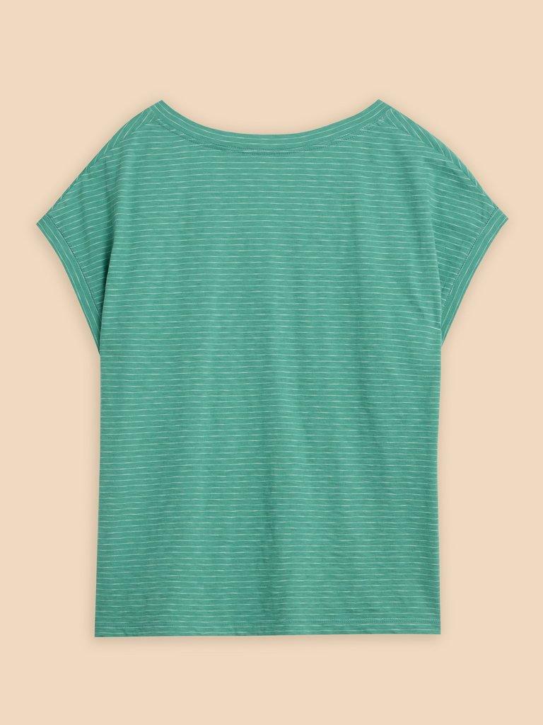 NELLY STRIPE NOTCH NECK TEE in TEAL MLT - FLAT BACK
