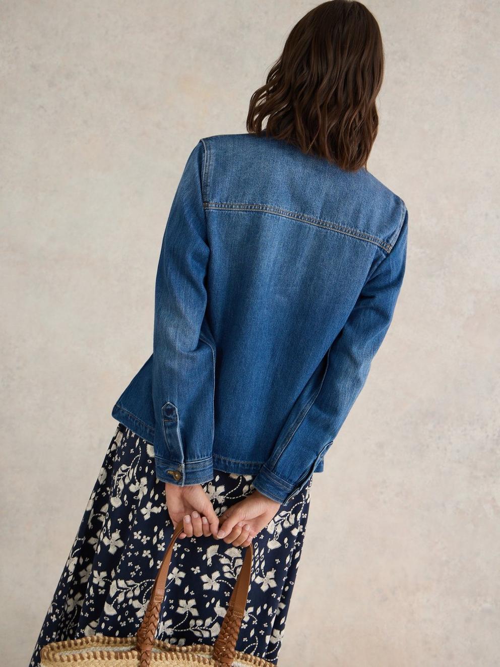 Carrie Denim Jacket in MID DENIM - MODEL BACK