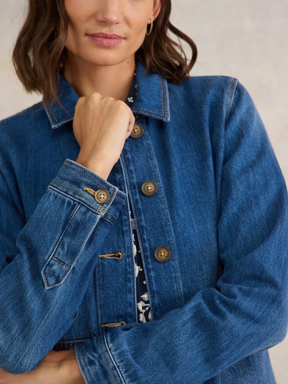 Carrie Denim Jacket in MID DENIM - MODEL DETAIL