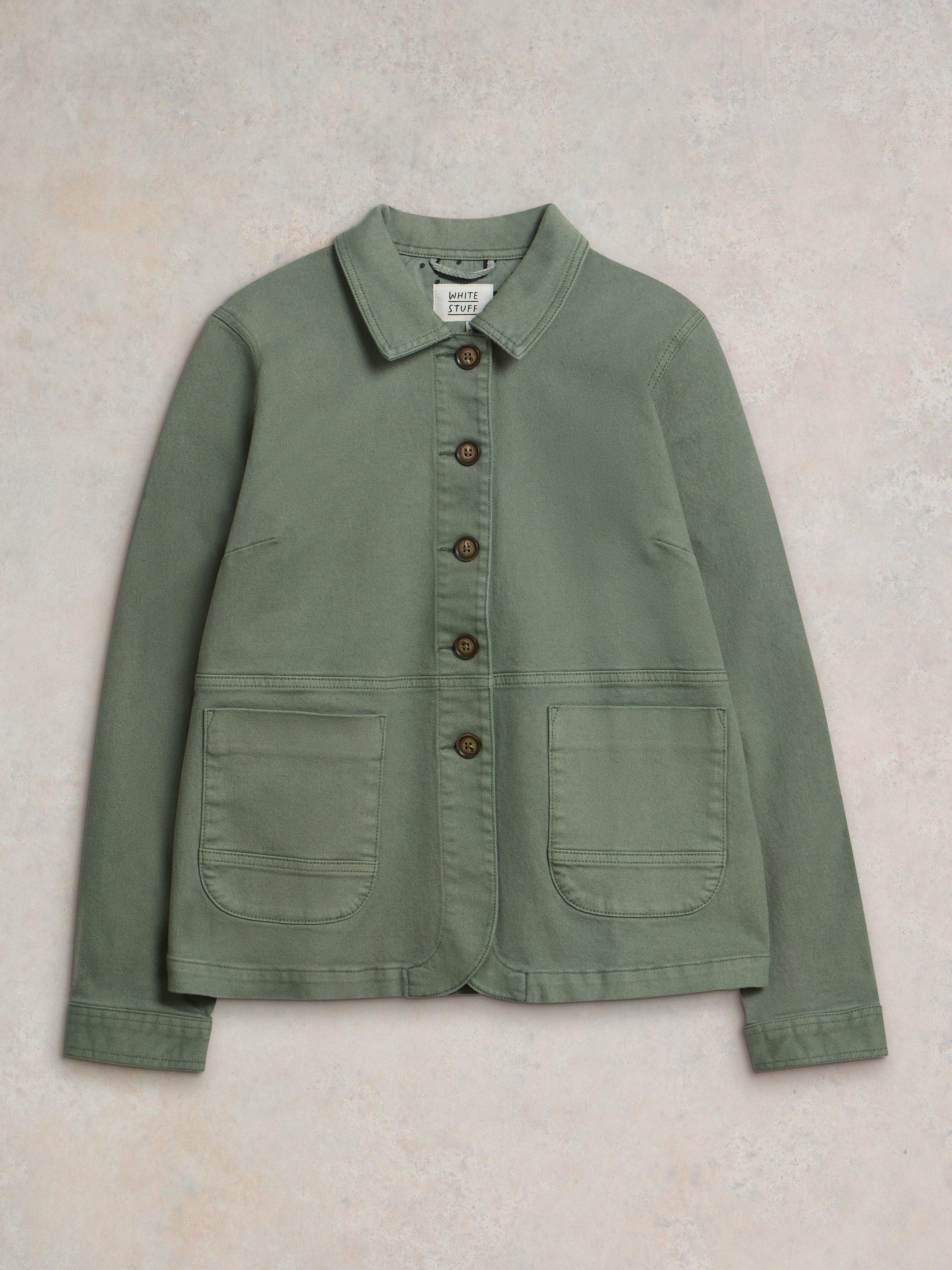 Carrie Denim Jacket in MID GREEN - FLAT FRONT