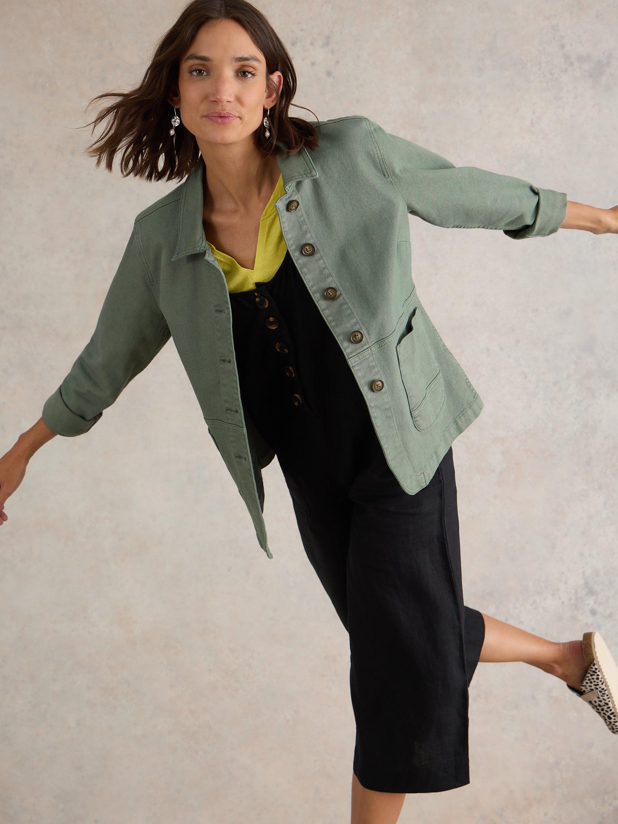 Carrie Denim Jacket in MID GREEN White Stuff