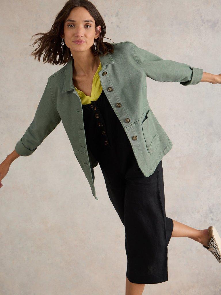 Carrie Denim Jacket in MID GREEN - LIFESTYLE