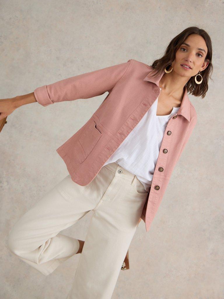 Pink jean jackets for womens best sale