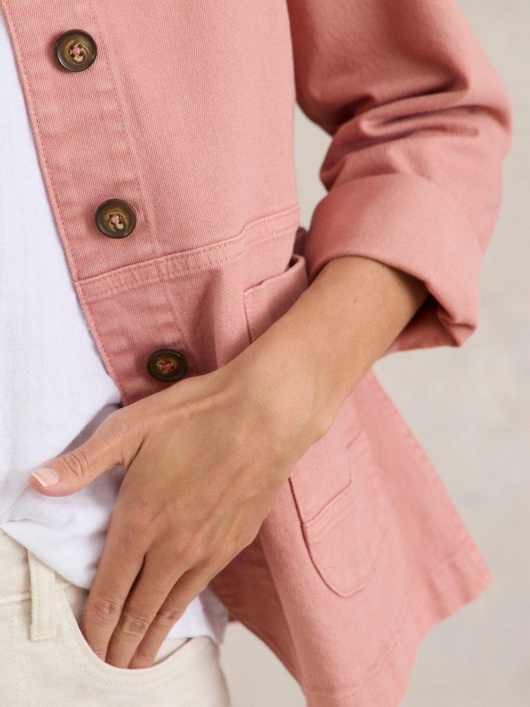 Carrie Denim Jacket in MID PINK - MODEL DETAIL